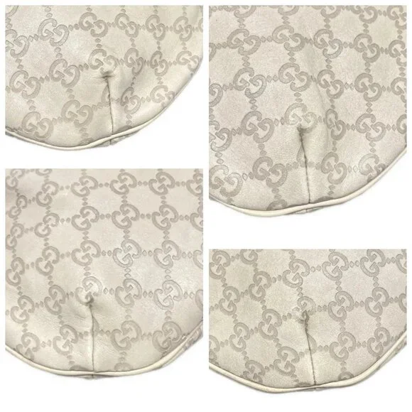 GUCCI Hysteria Crest / Shimmerline Cream Leather Shoulder Bag 515-060625